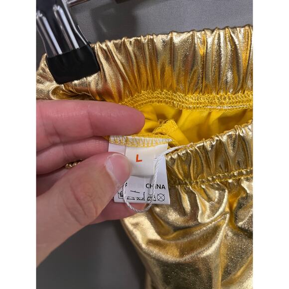 ODIZLI Womens Shiny Metallic High Waist Stretchy Jogger Hip Hop Street Gold L - Picture 6 of 11